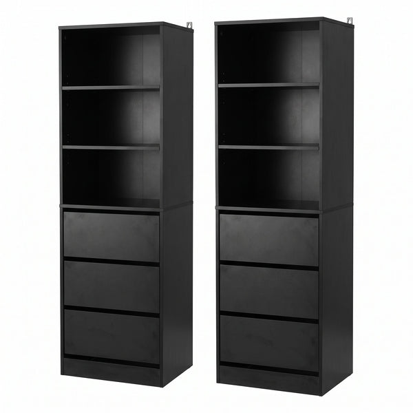 Artiss 2x Chest of 3 Drawers Tallboy Cabinet Black Awezingly