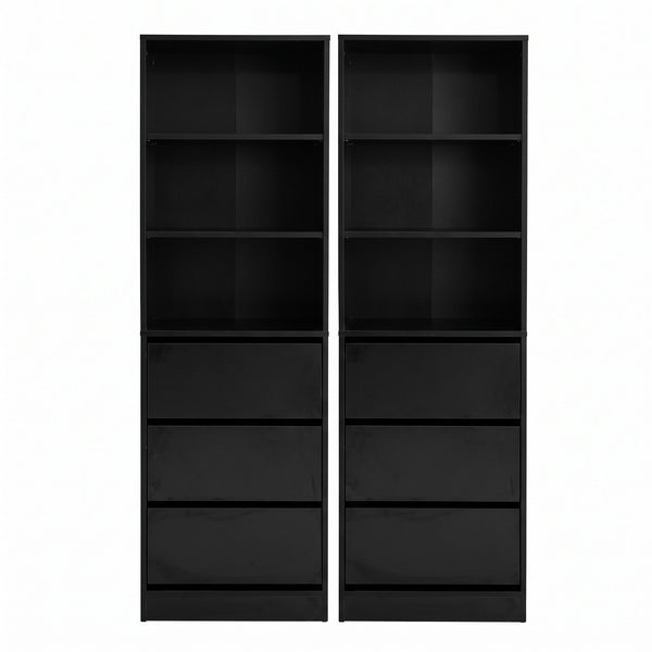 Artiss 2x Chest of 3 Drawers Tallboy Cabinet Black Awezingly