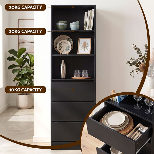 Artiss 2x Chest of 3 Drawers Tallboy Cabinet Black Awezingly