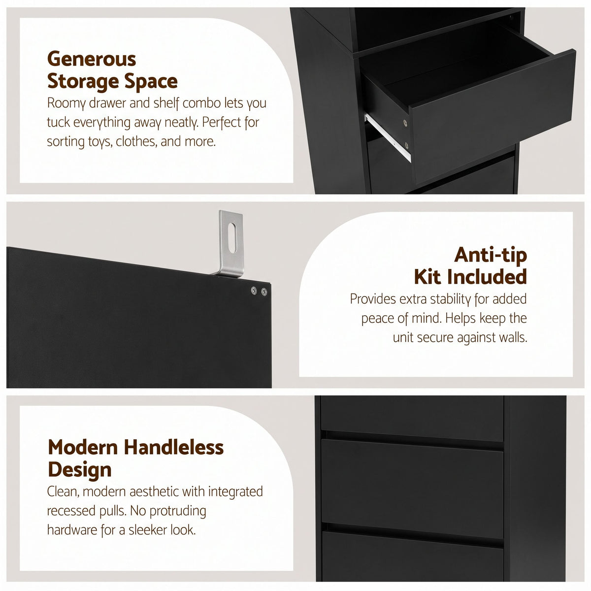 Artiss 2x Chest of 3 Drawers Tallboy Cabinet Black Awezingly