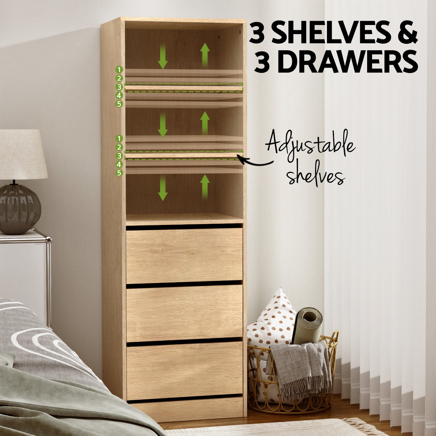 Artiss 3 Chest of Drawers Tallboy Cabinet Pine Artiss