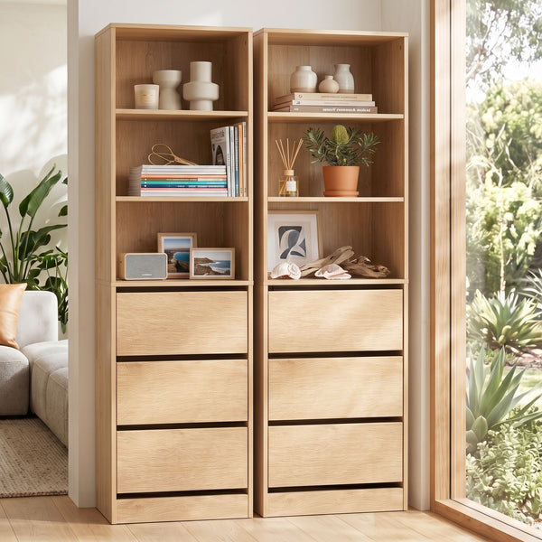 Artiss 2x Chest of 3 Drawers Tallboy Cabinet Pine Awezingly