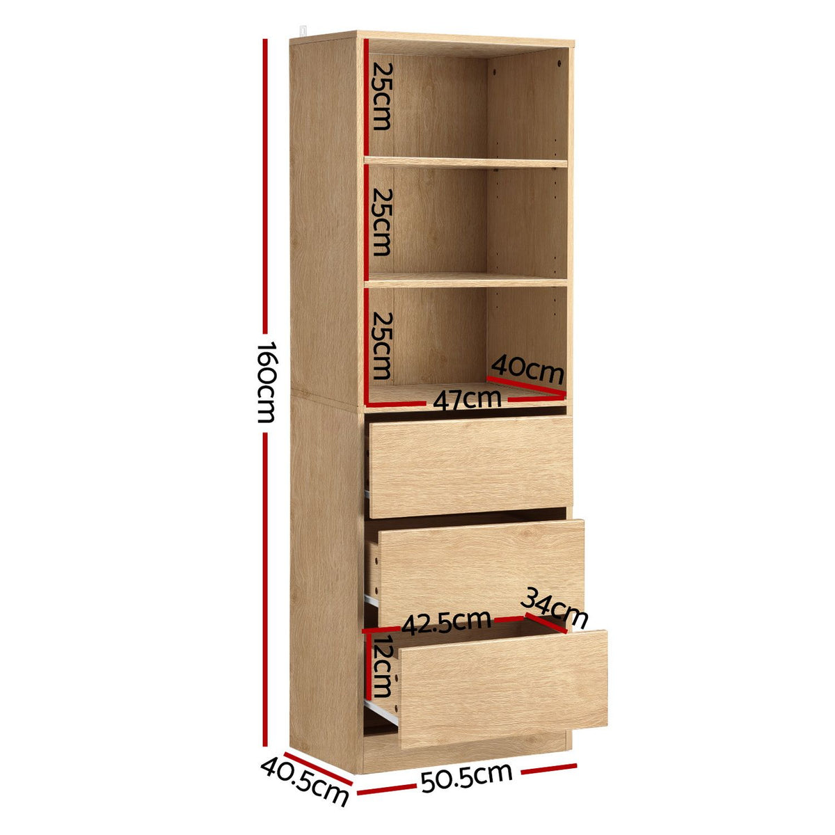 Artiss 2x Chest of 3 Drawers Tallboy Cabinet Pine Awezingly
