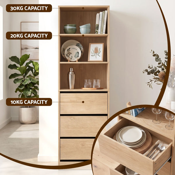 Artiss 2x Chest of 3 Drawers Tallboy Cabinet Pine Awezingly