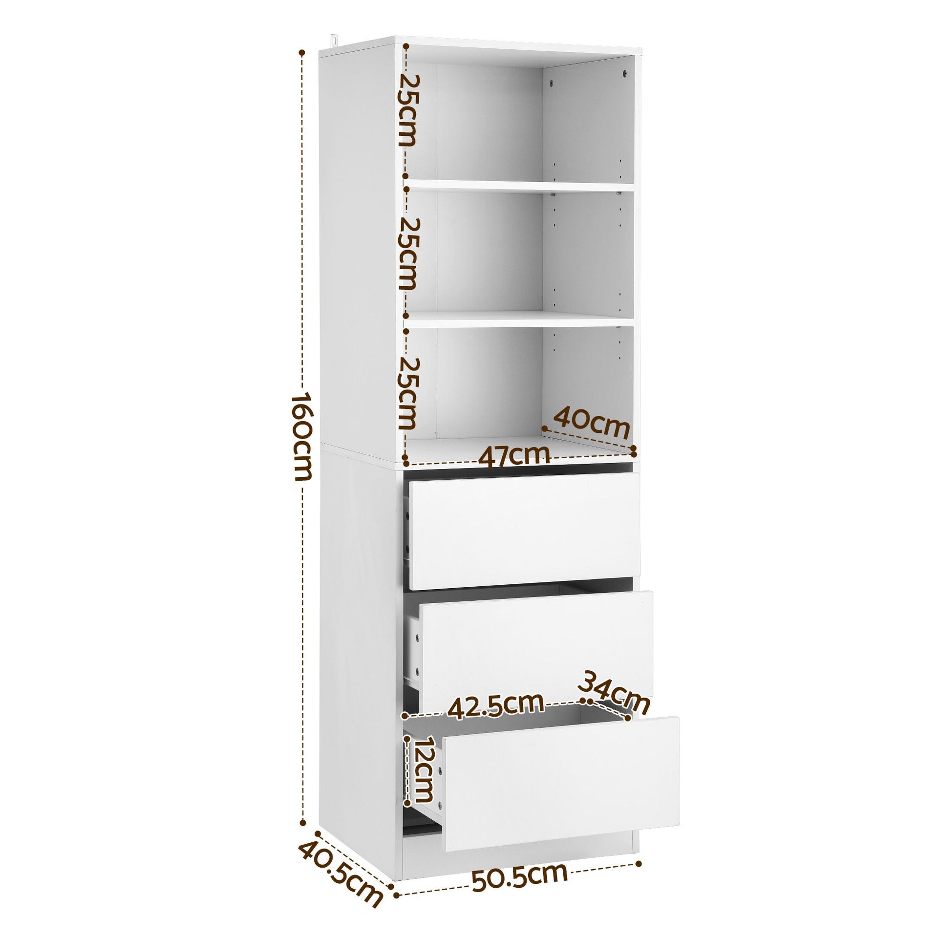 Artiss 2x Chest of 3 Drawers Tallboy Cabinet White Artiss