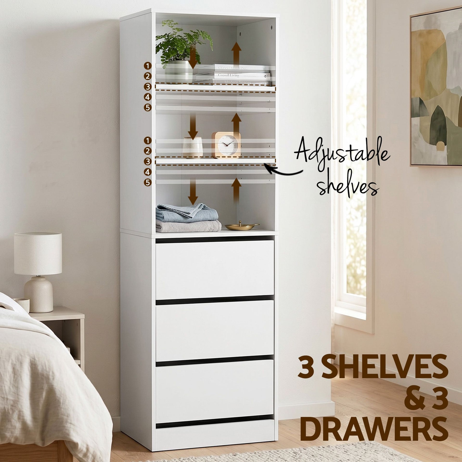 Artiss 2x Chest of 3 Drawers Tallboy Cabinet White Artiss