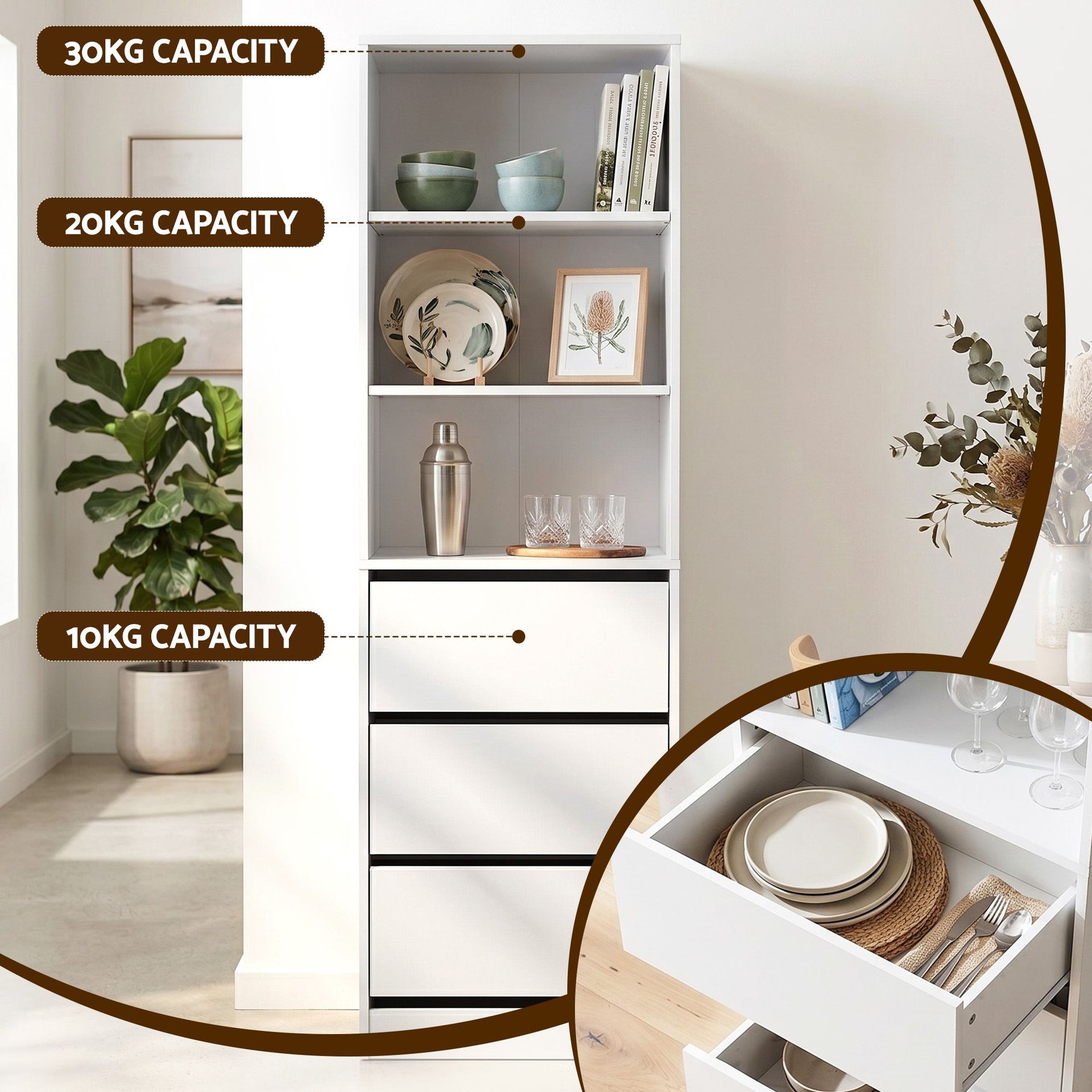 Artiss 2x Chest of 3 Drawers Tallboy Cabinet White Artiss