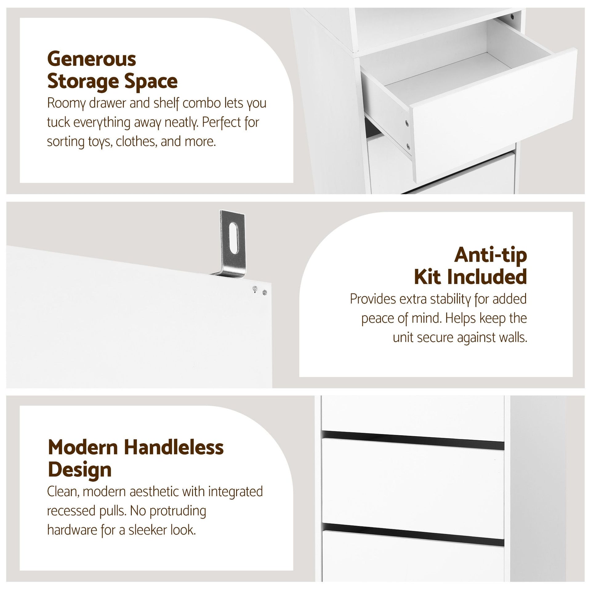 Artiss 2x Chest of 3 Drawers Tallboy Cabinet White Artiss