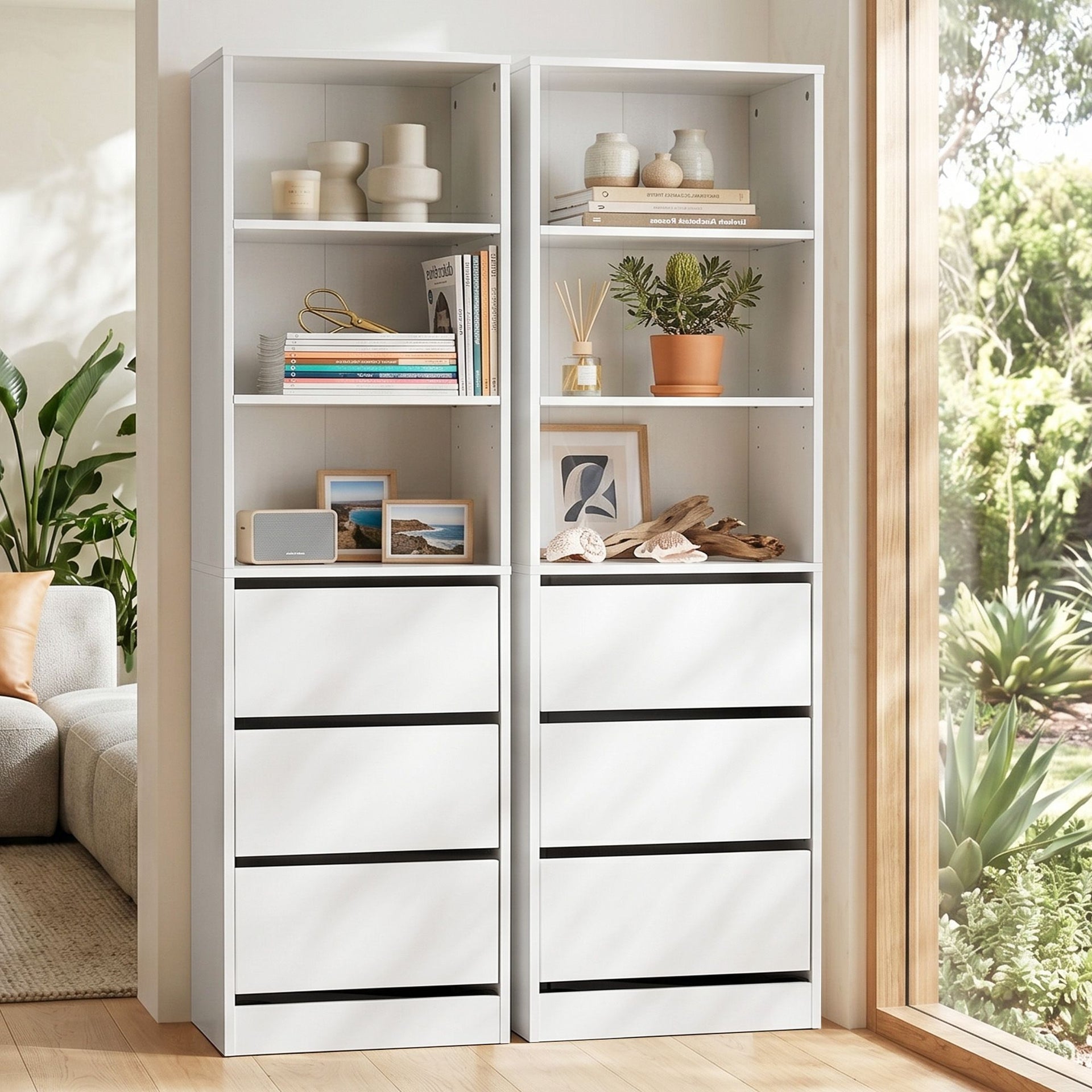 Artiss 2x Chest of 3 Drawers Tallboy Cabinet White Artiss