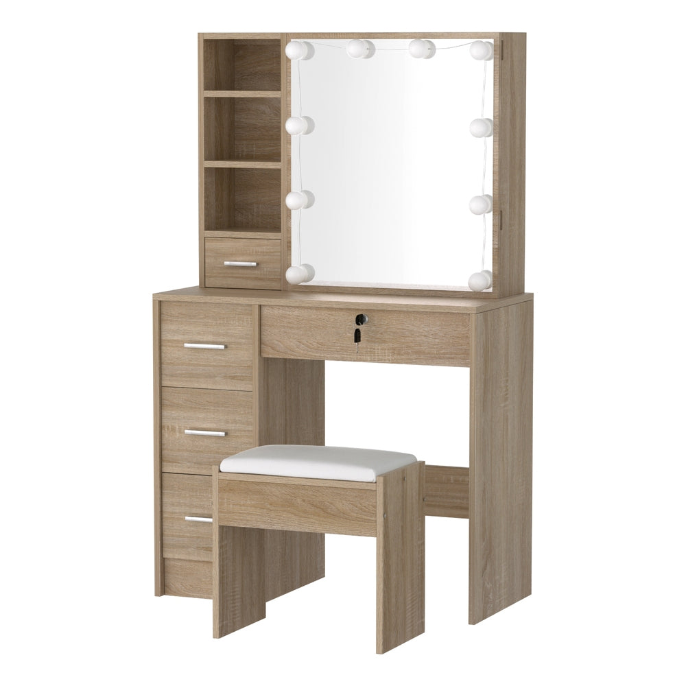 Artiss Dressing Table Set Stool 10 Led Bulbs Wood Artiss