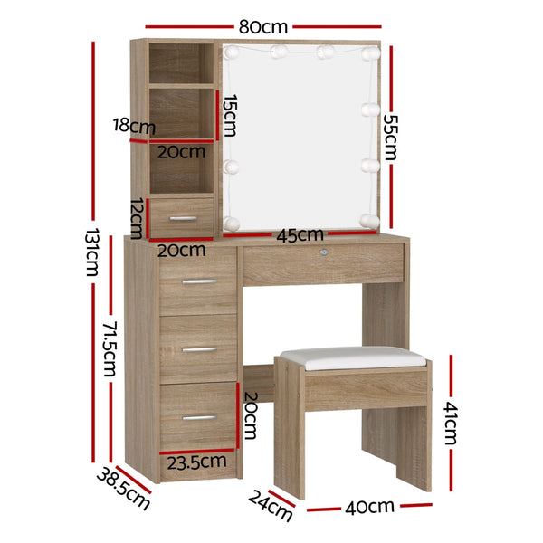 Artiss Dressing Table Set Stool 10 Led Bulbs Wood Artiss