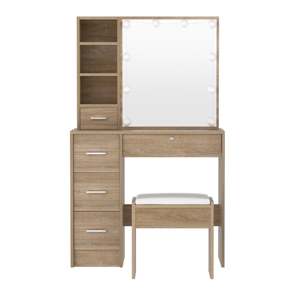 Artiss Dressing Table Set Stool 10 Led Bulbs Wood Artiss