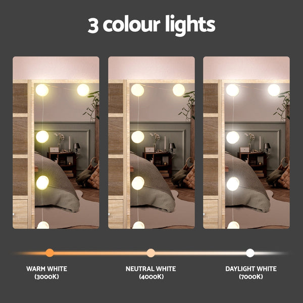 Artiss Dressing Table Set Stool 10 Led Bulbs Wood Artiss