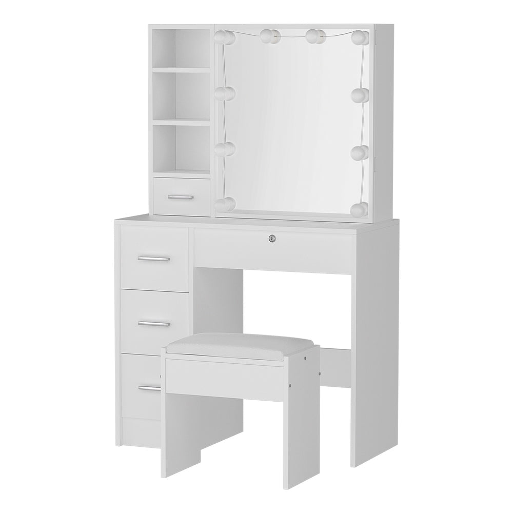 Artiss Dressing Table Set Stool 10 Led Bulbs White Dylan Artiss
