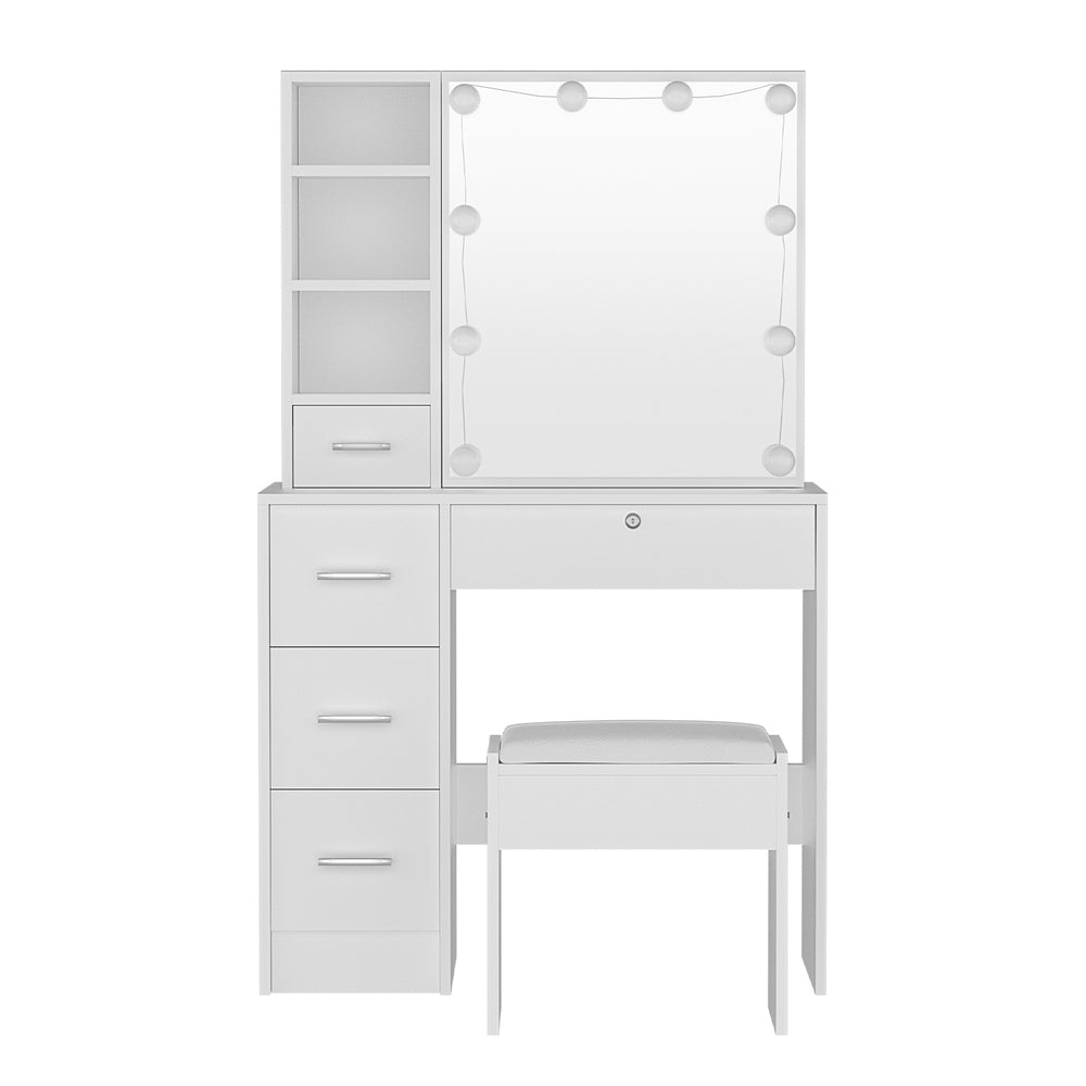 Artiss Dressing Table Set Stool 10 Led Bulbs White Dylan Artiss