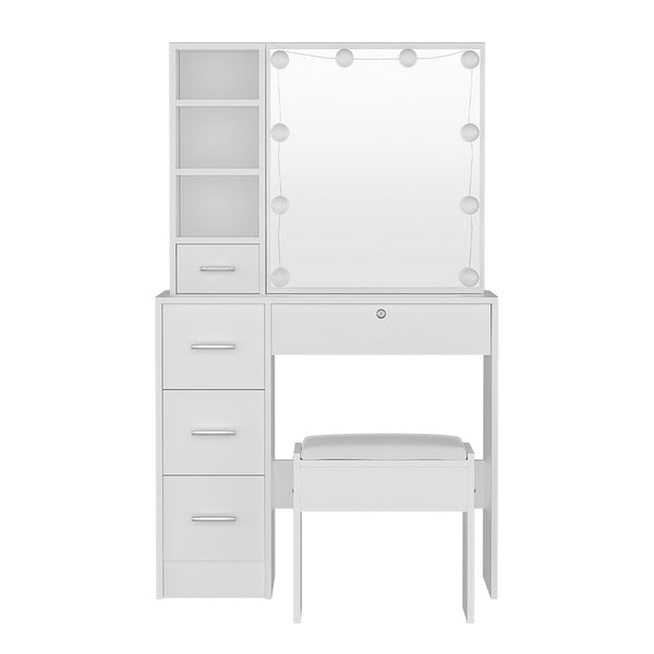 Artiss Dressing Table Set Stool 10 Led Bulbs White Dylan Artiss
