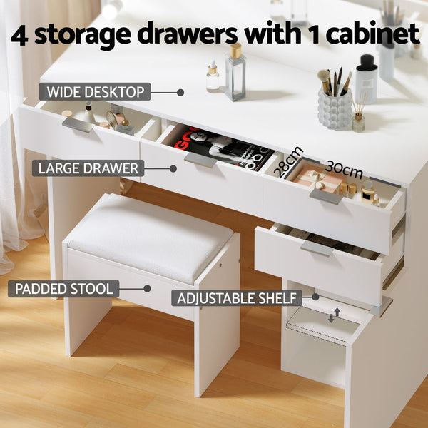 Artiss Dressing Table Set Stool 10 Led Bulbs White Artiss