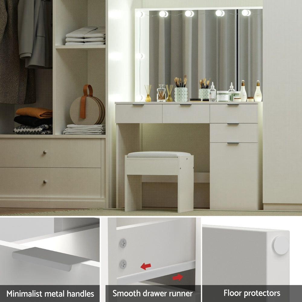Artiss Dressing Table Set Stool 10 Led Bulbs White Artiss