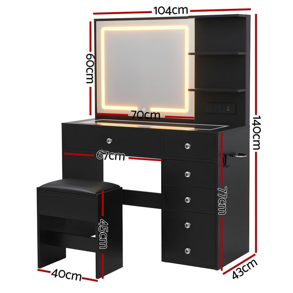 Artiss Dressing Table LED Vanity Desk Set Stool Black Awezingly