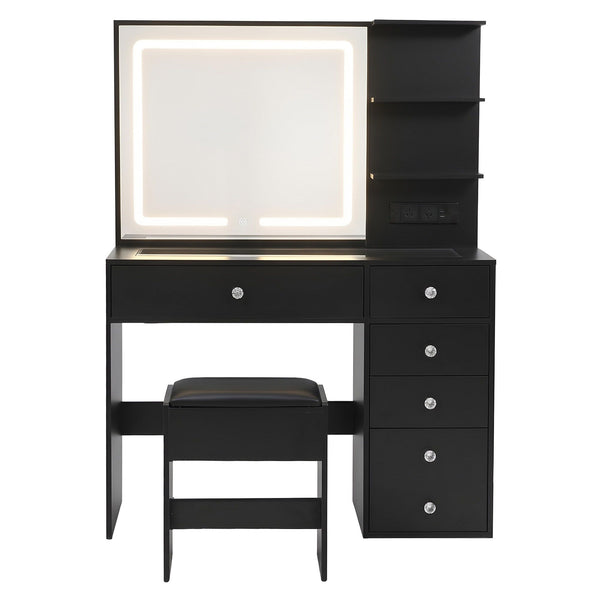 Artiss Dressing Table LED Vanity Desk Set Stool Black Awezingly