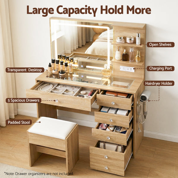 Artiss Dressing Table LED Vanity Desk Set Stool Wood Artiss