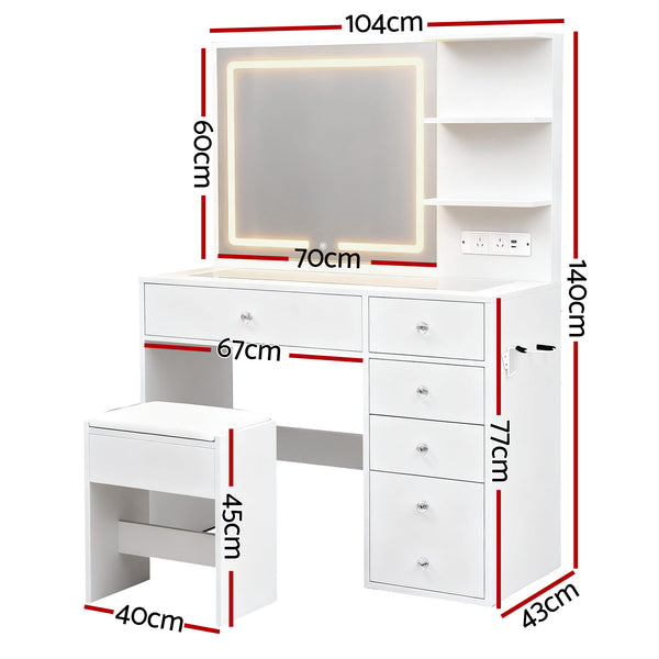 Artiss Dressing Table LED Vanity Desk Set Stool White Artiss