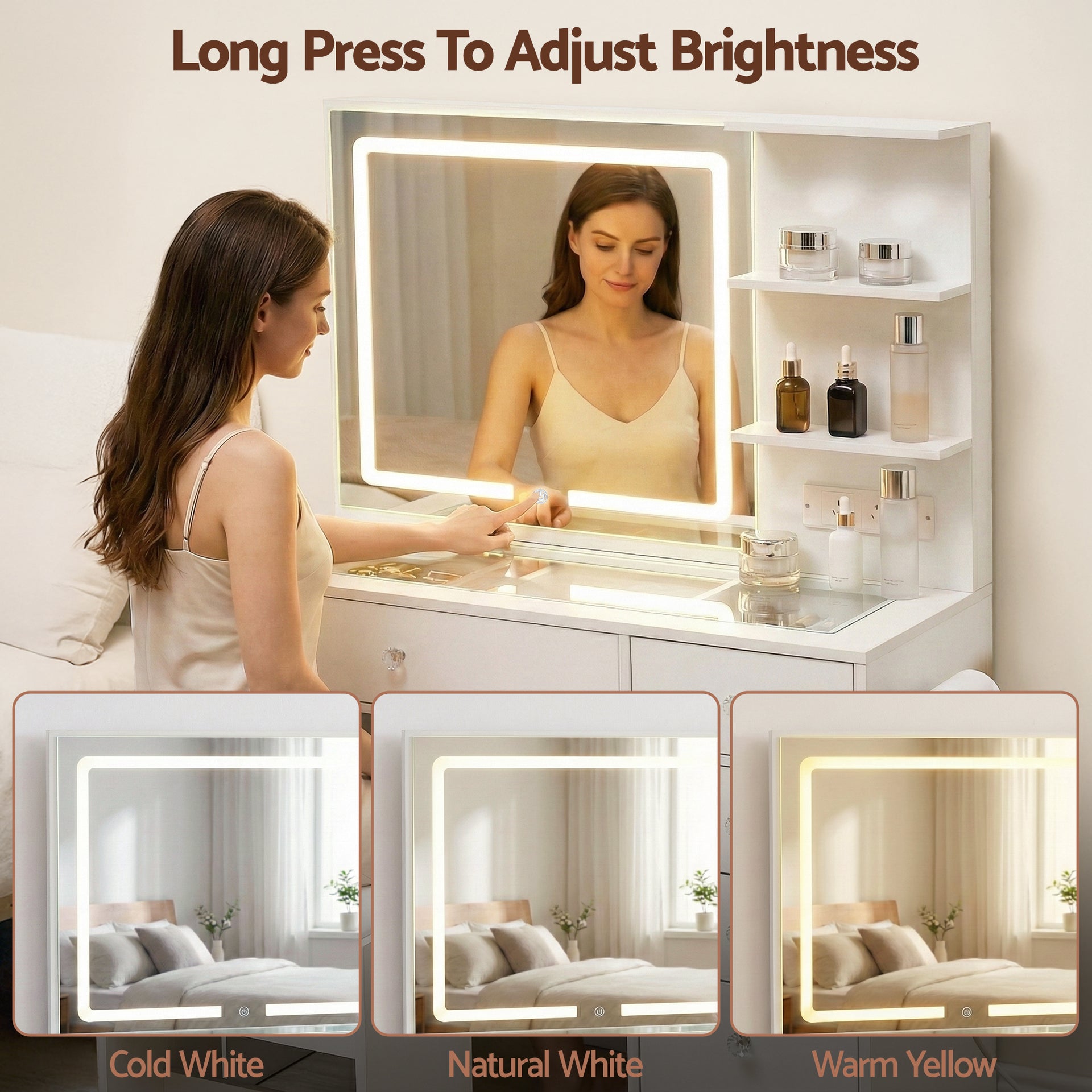 Artiss Dressing Table LED Vanity Desk Set Stool White Artiss