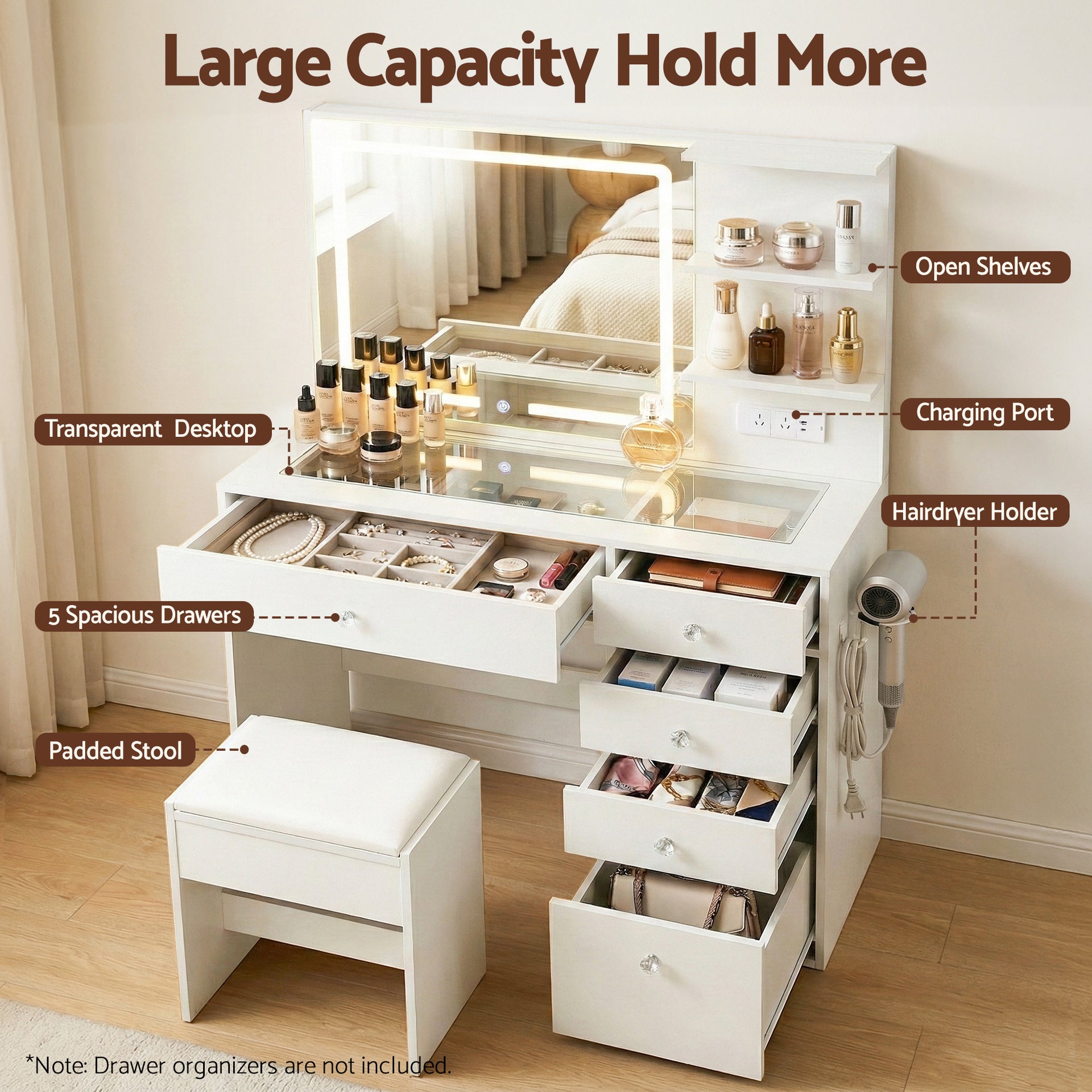 Artiss Dressing Table LED Vanity Desk Set Stool White Artiss