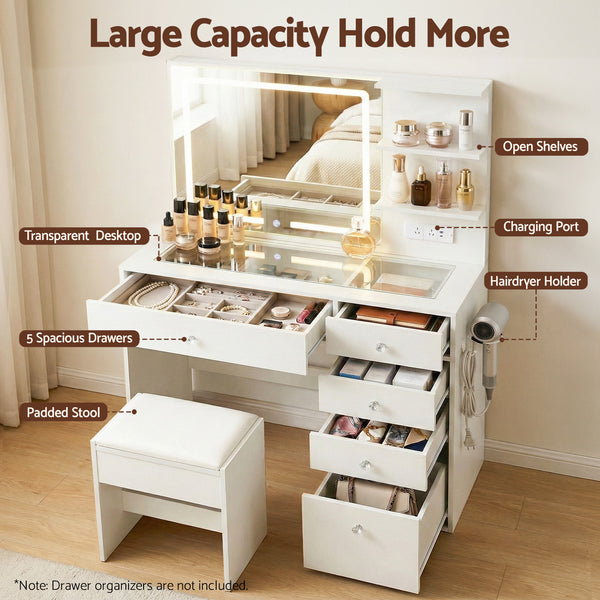 Artiss Dressing Table LED Vanity Desk Set Stool White Artiss