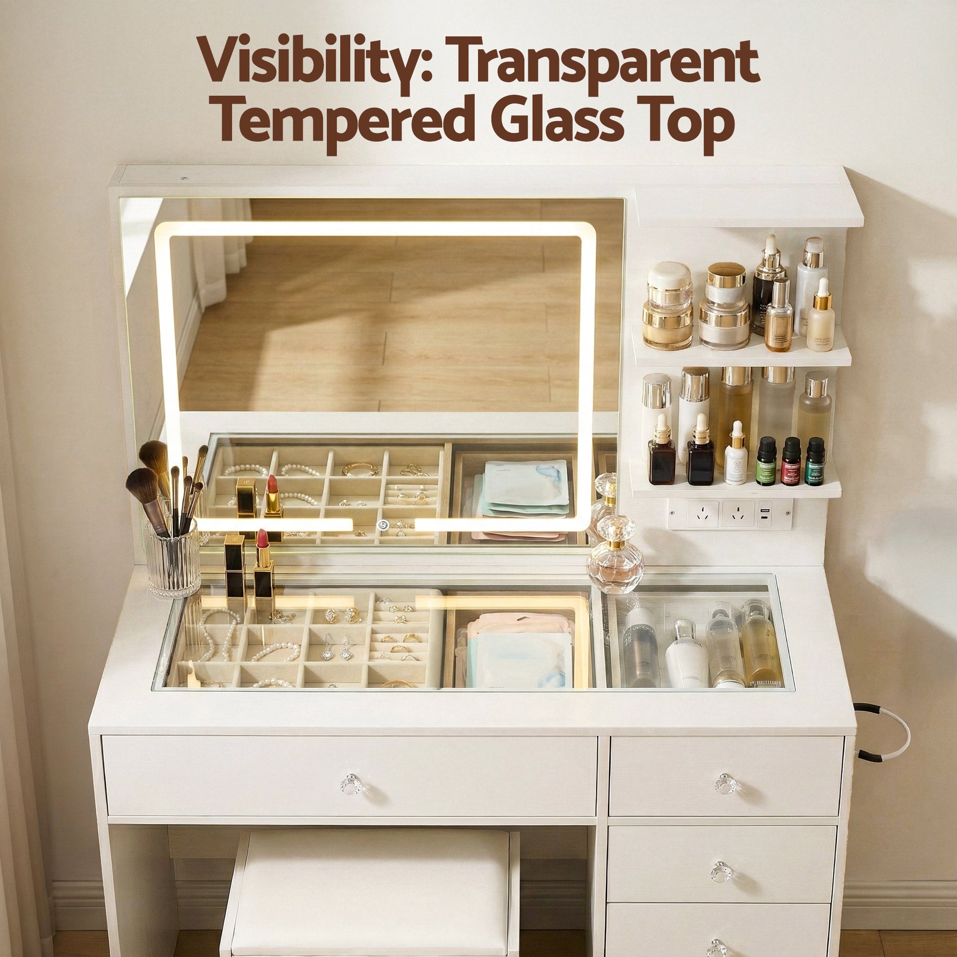 Artiss Dressing Table LED Vanity Desk Set Stool White Artiss