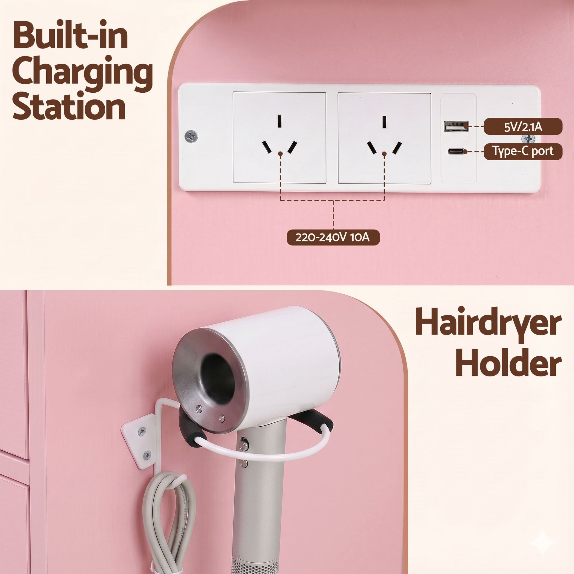 Artiss Dressing Table Charging Station LED Vanity Desk Set Stool Glass Top Make up Mirror Storage Drawer Pink Awezingly