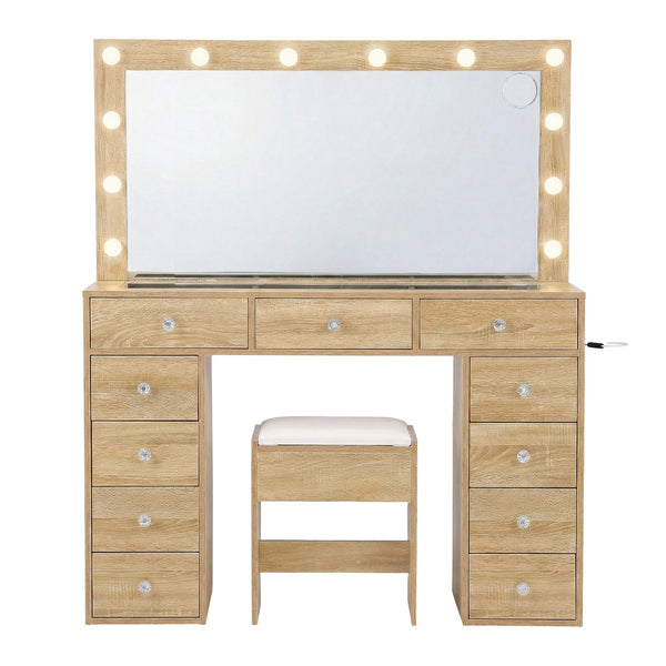 Artiss Dressing Table Vanity Desk Set Stool LED Bulbs Wood Awezingly