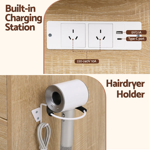 Artiss Dressing Table Vanity Desk Set Stool LED Bulbs Wood Awezingly