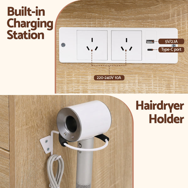 Artiss Dressing Table Vanity Desk Set 10 LED Bulbs RGB Light Wood Awezingly