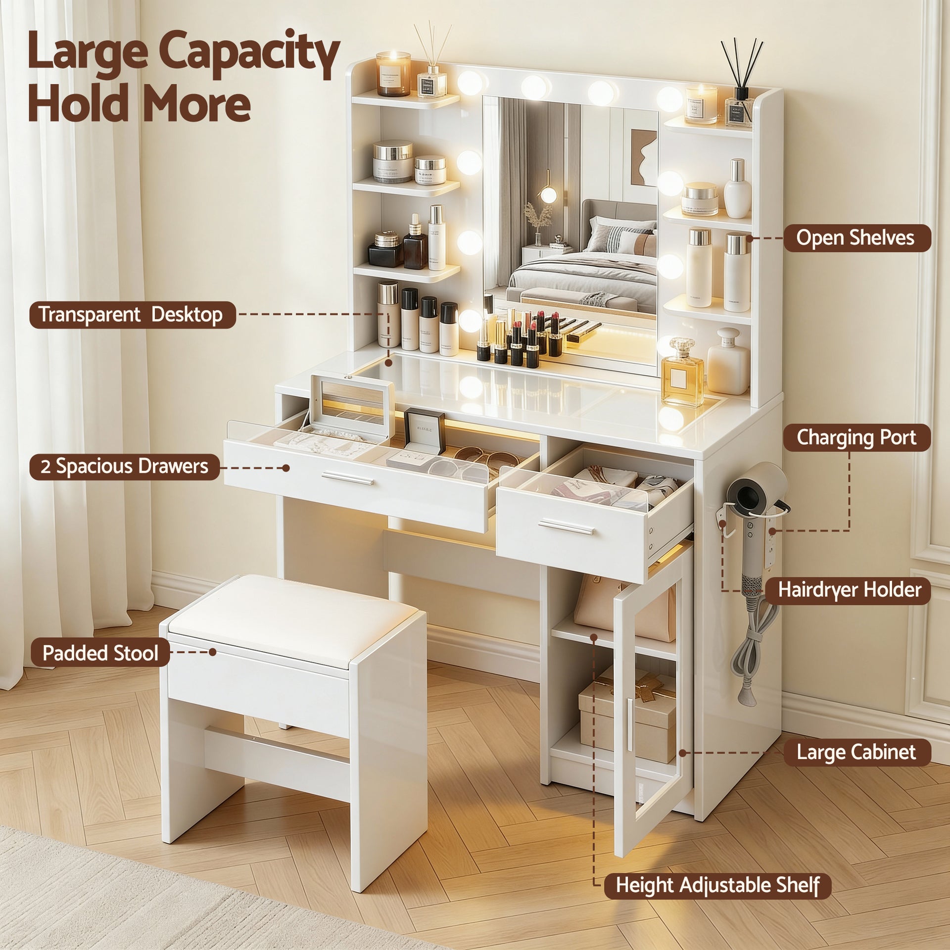 Artiss Dressing Table Vanity Desk Set 10 LED Bulbs RGB Light White Awezingly