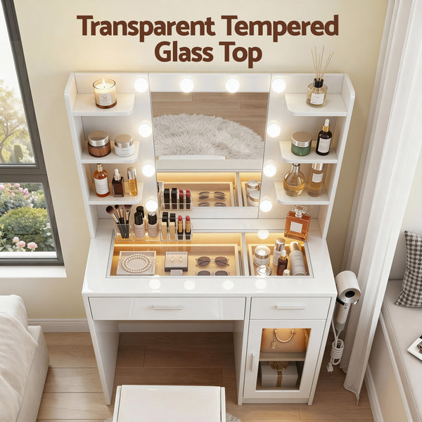 Artiss Dressing Table Vanity Desk Set 10 LED Bulbs RGB Light White Awezingly