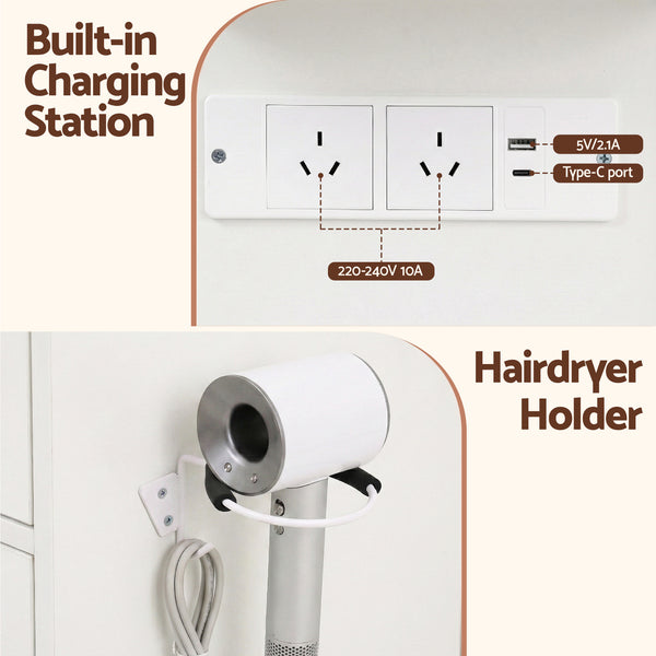 Artiss Dressing Table Vanity Desk Set 10 LED Bulbs RGB Light White Awezingly