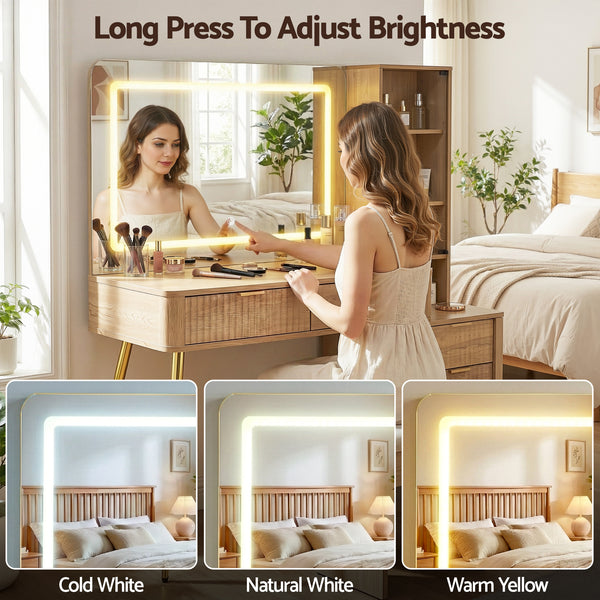 Artiss Dressing Table LED Vanity Desk Charging Station Wood Awezingly