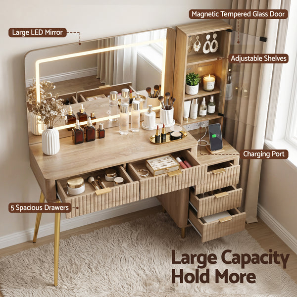 Artiss Dressing Table LED Vanity Desk Charging Station Wood Awezingly