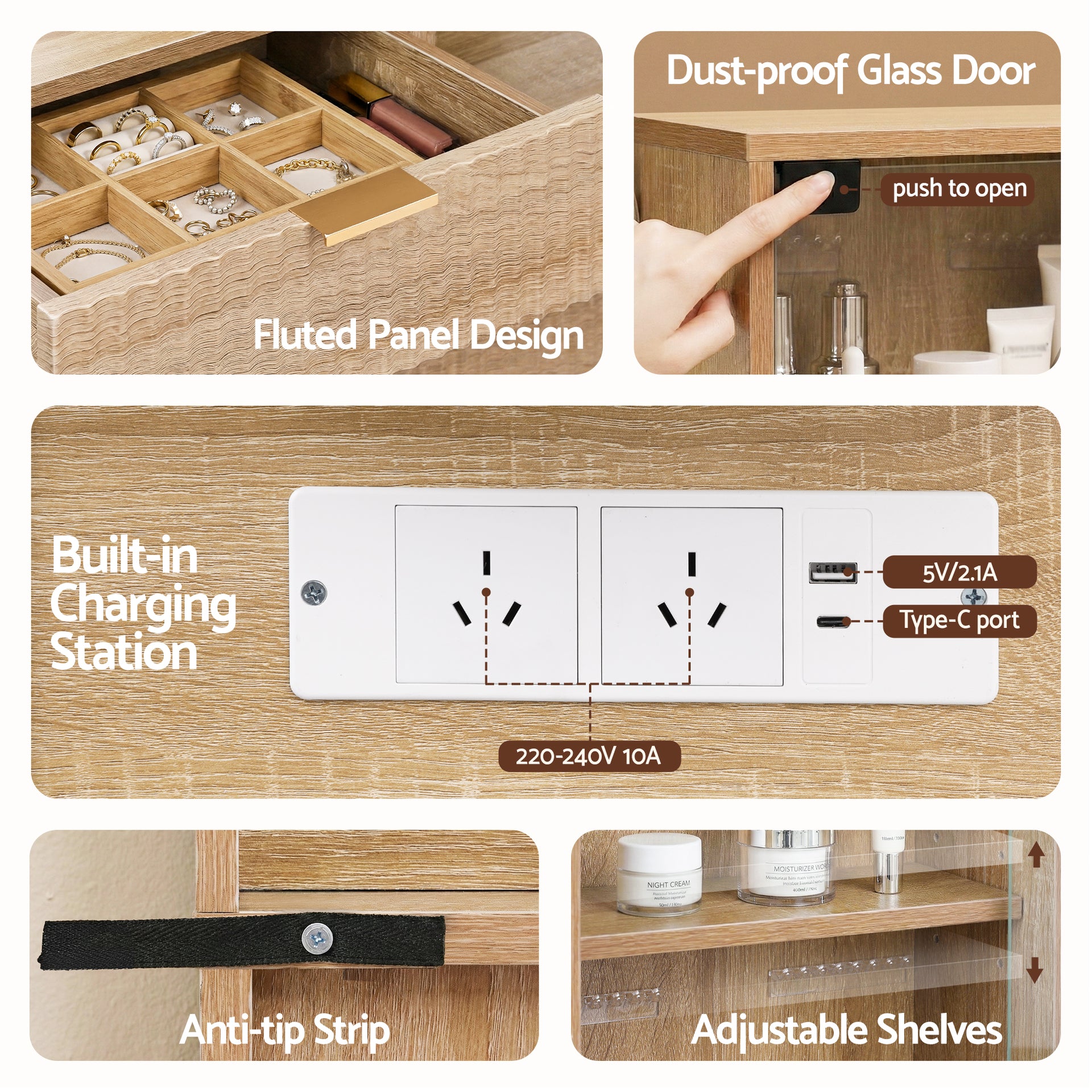 Artiss Dressing Table LED Vanity Desk Charging Station Wood Awezingly