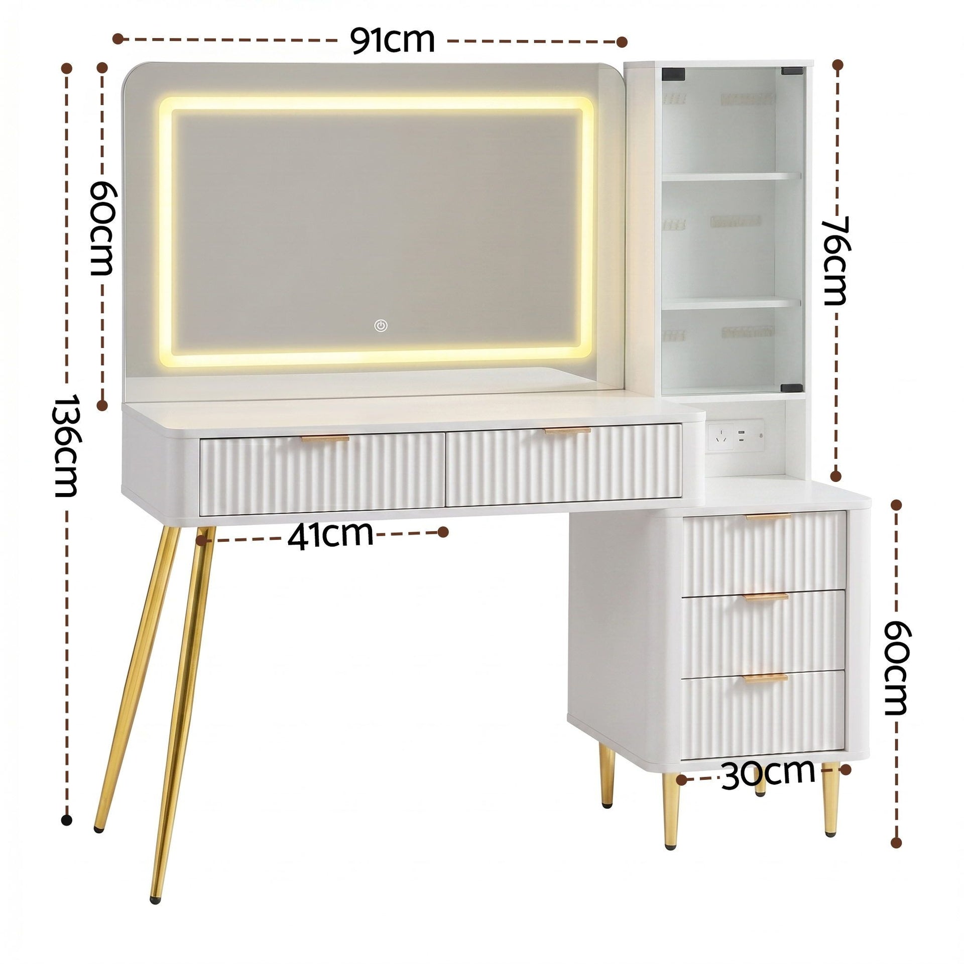 Artiss Dressing Table LED Vanity Desk Charging Station White Awezingly