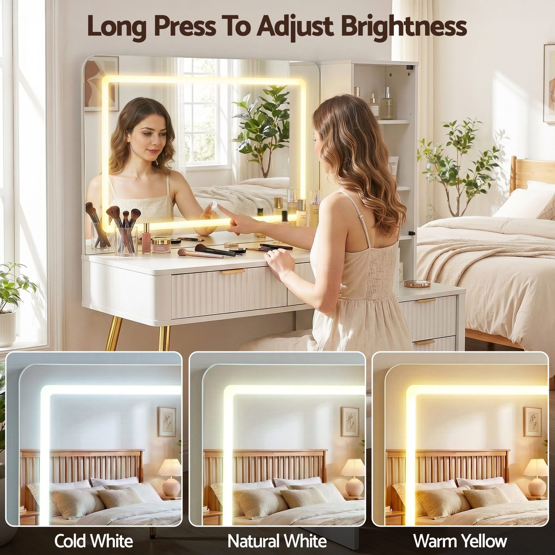 Artiss Dressing Table LED Vanity Desk Charging Station White Awezingly