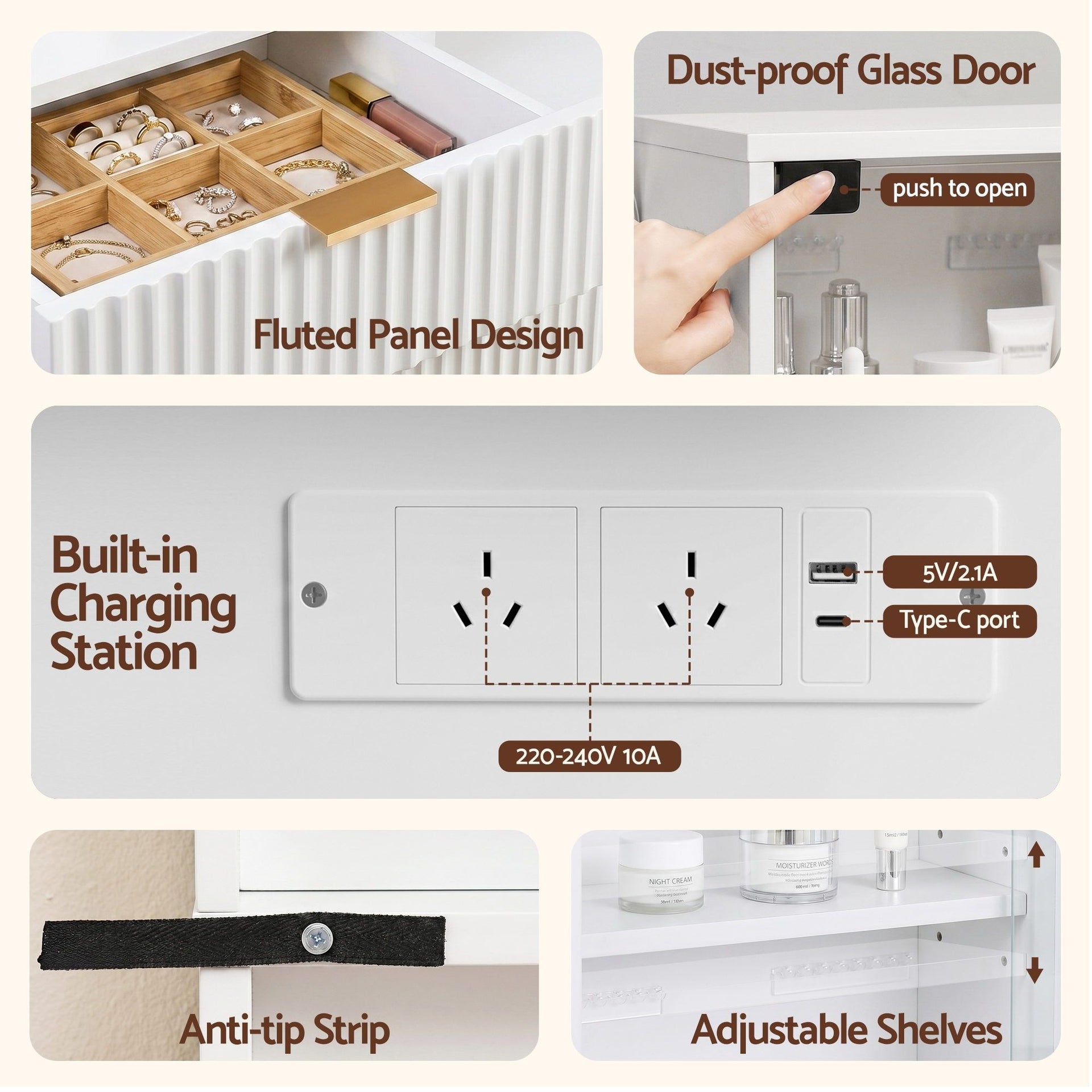 Artiss Dressing Table LED Vanity Desk Charging Station White Awezingly