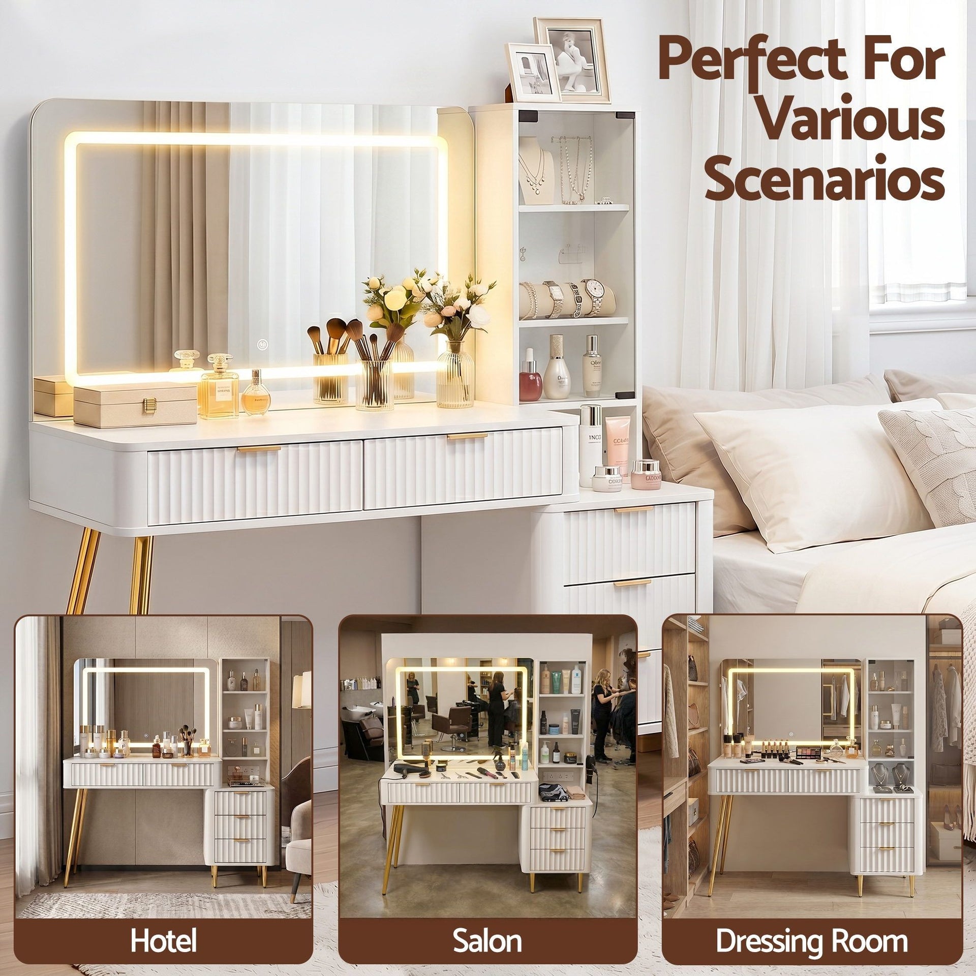 Artiss Dressing Table LED Vanity Desk Charging Station White Awezingly