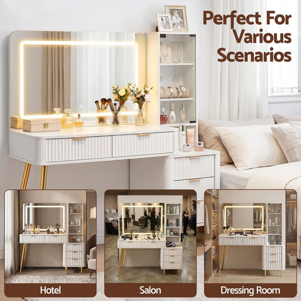 Artiss Dressing Table LED Vanity Desk Charging Station White Awezingly