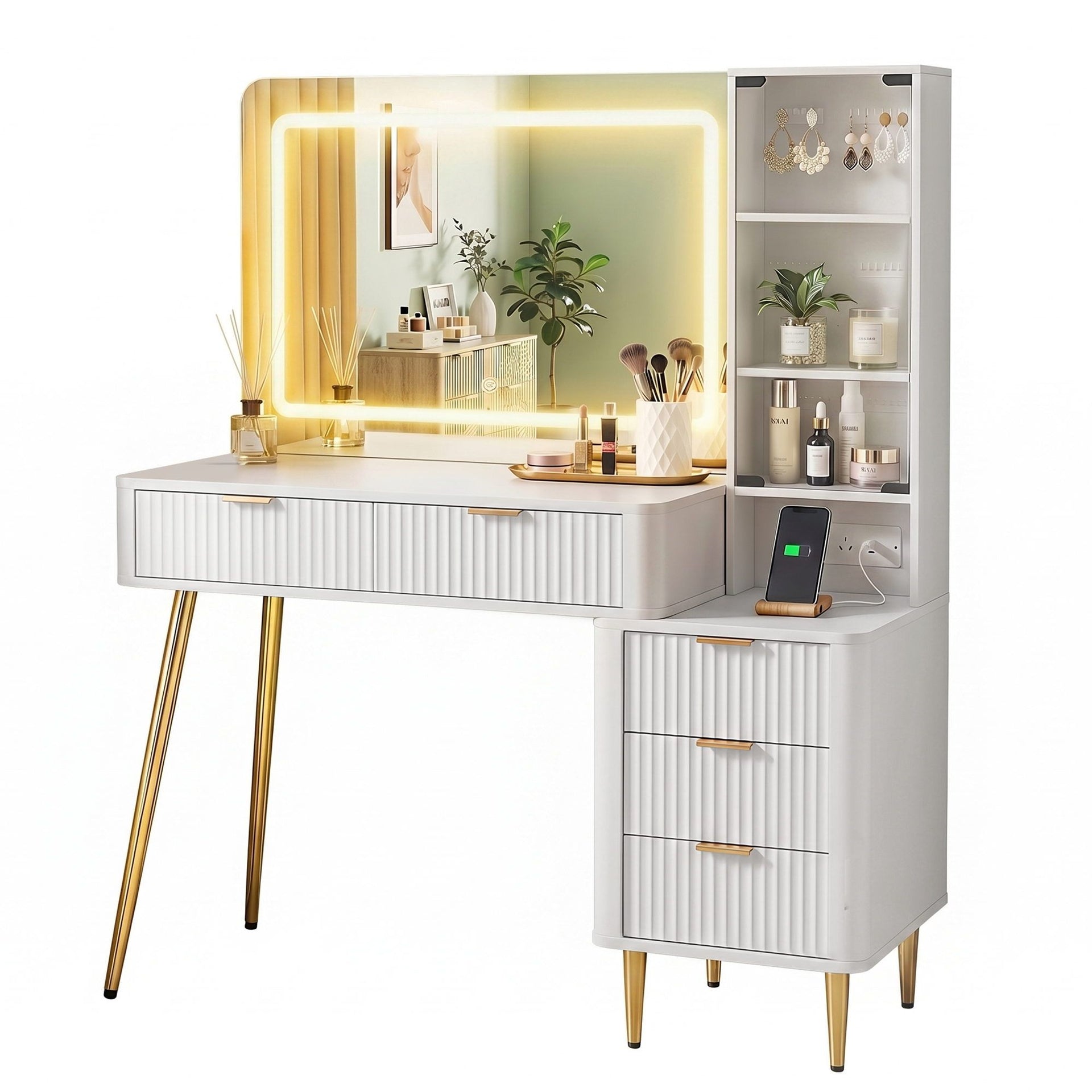 Artiss Dressing Table LED Vanity Desk Charging Station White Awezingly