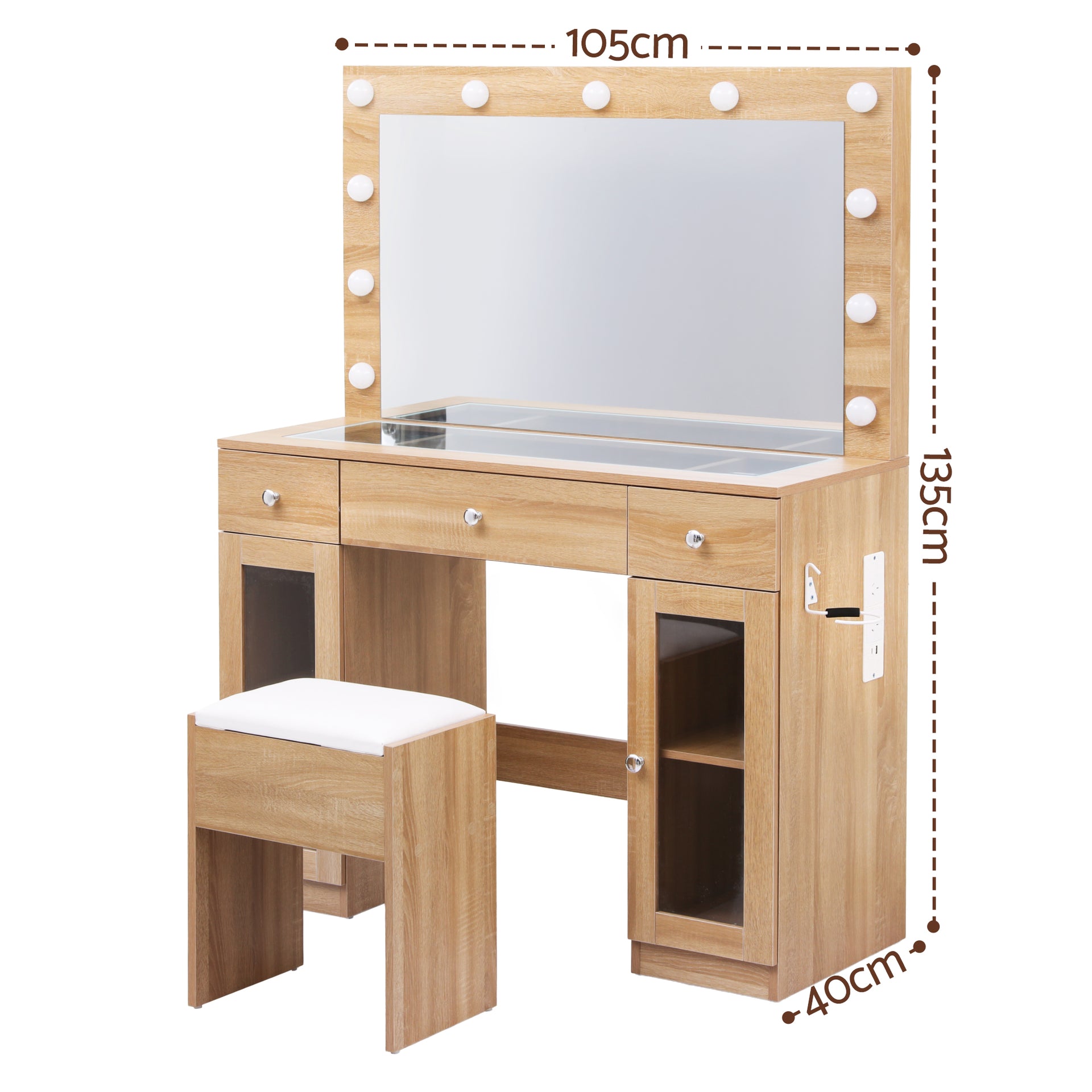 Artiss Dressing Table Vanity Desk Set LED Bulbs RGB Light Wood Awezingly