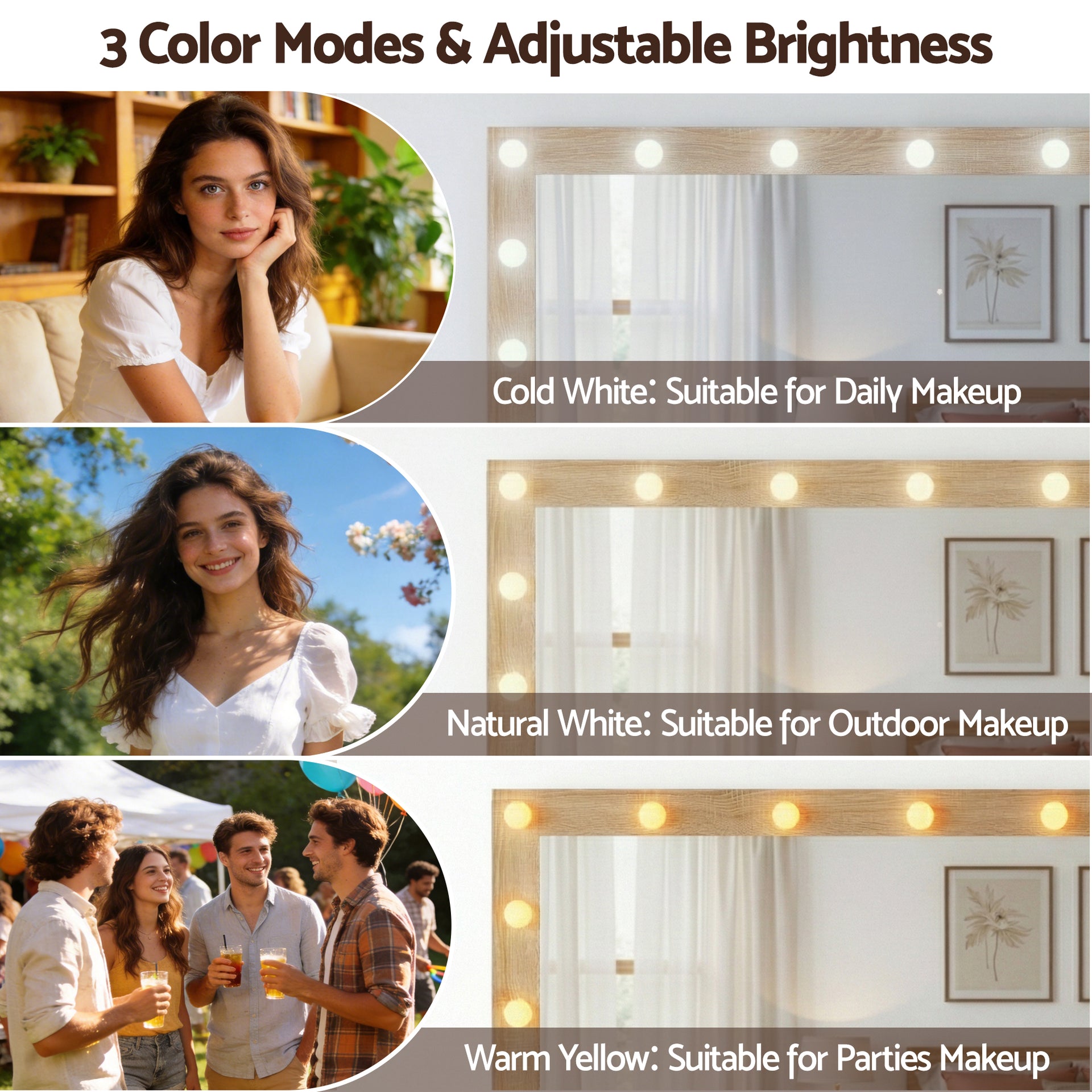 Artiss Dressing Table Vanity Desk Set LED Bulbs RGB Light Wood Awezingly