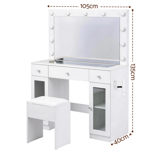 Artiss Dressing Table Vanity Desk Set LED Bulbs RGB Light White Awezingly