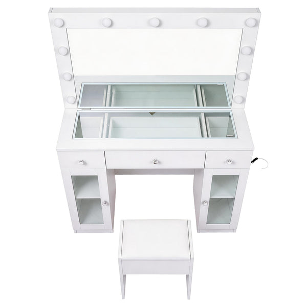 Artiss Dressing Table Vanity Desk Set LED Bulbs RGB Light White Awezingly